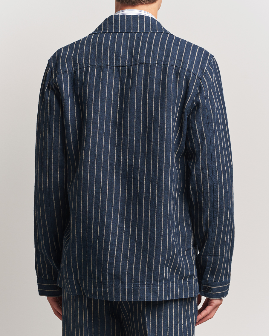 Herre | Skjorter | NN07 | Olav Linen Pinstriped Overshirt Navy Blue