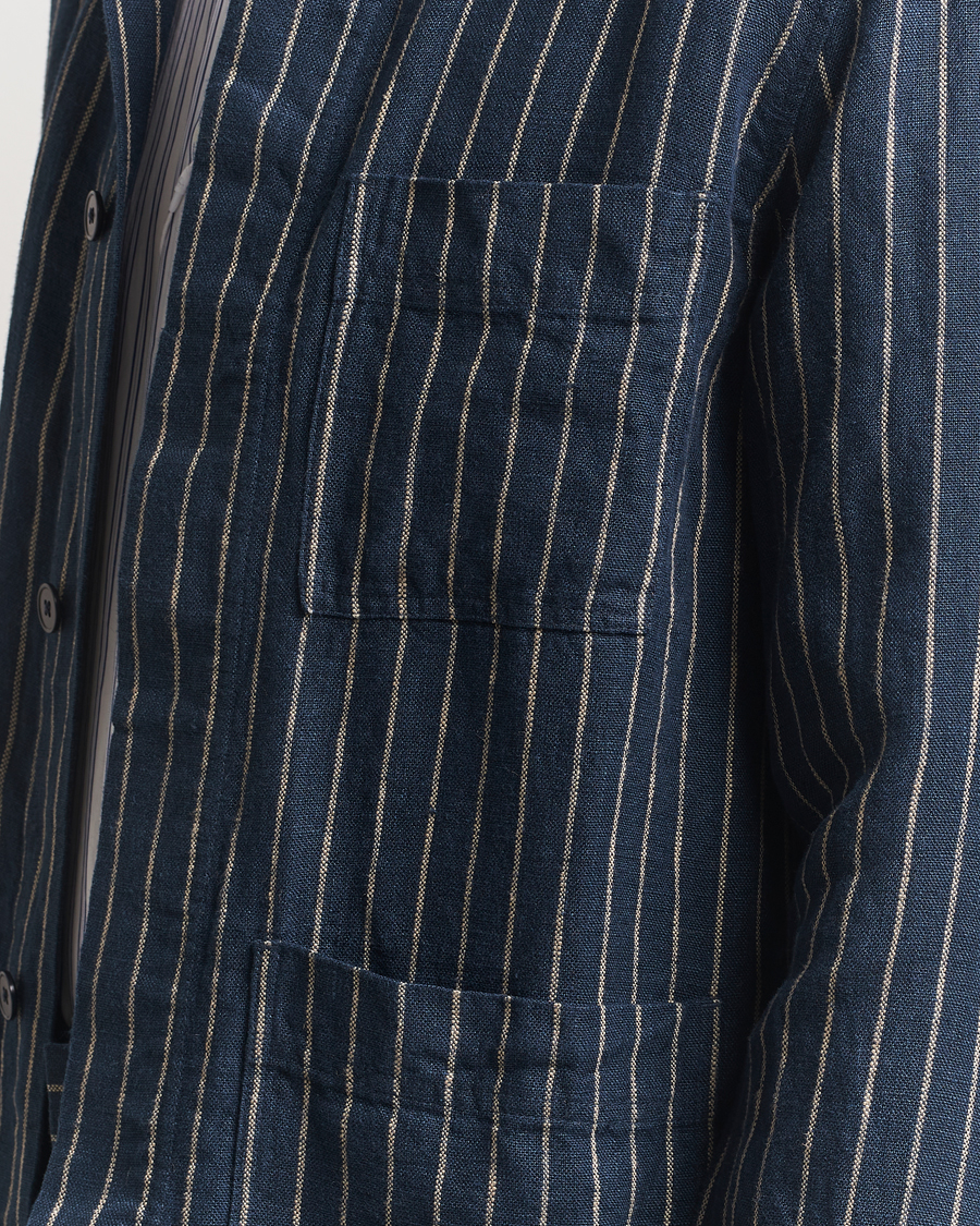 Herre | Skjorter | NN07 | Olav Linen Pinstriped Overshirt Navy Blue
