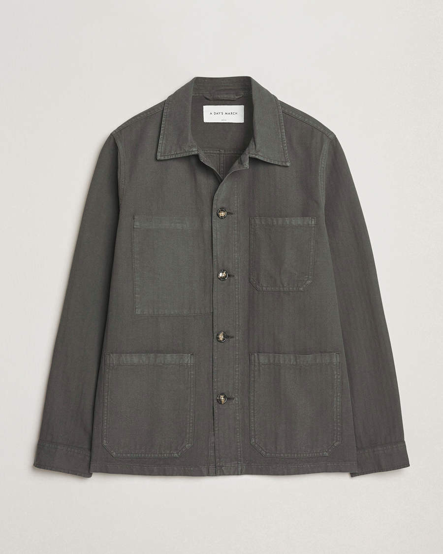 Herre | Jakker | A Day's March | Herringbone Overshirt Olive