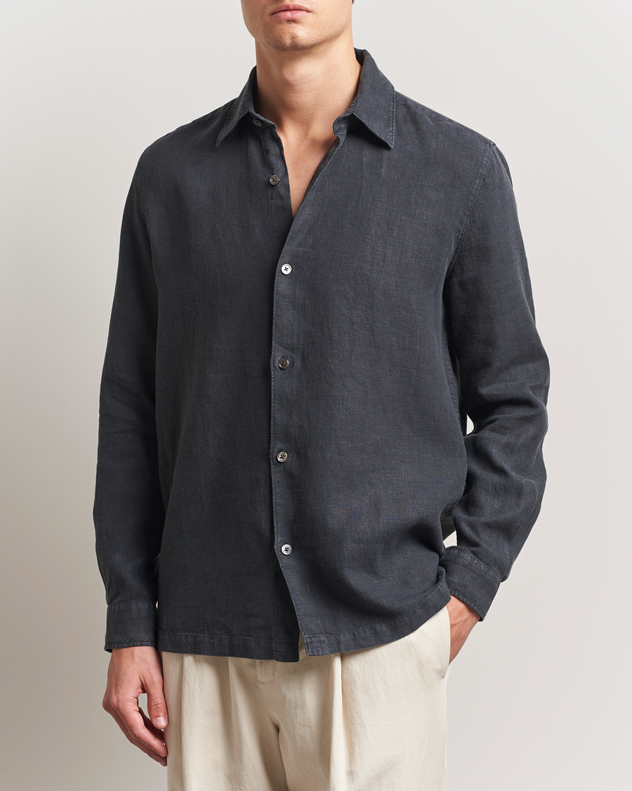 Herre | Skjorter | A Day's March | Clean Cut Linen Shirt Off Black