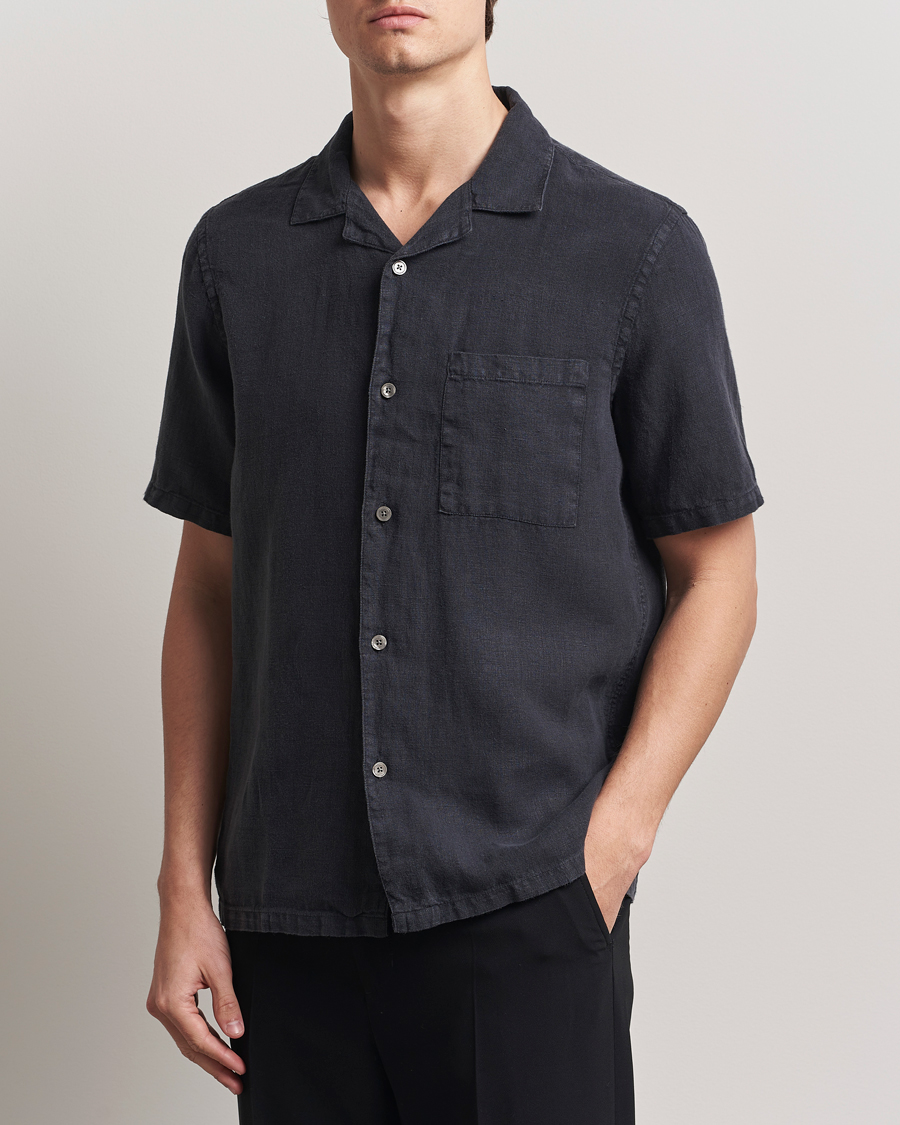 Herre | Skjorter | A Day's March | Yamu Linen Short Sleeve Shirt Off Black