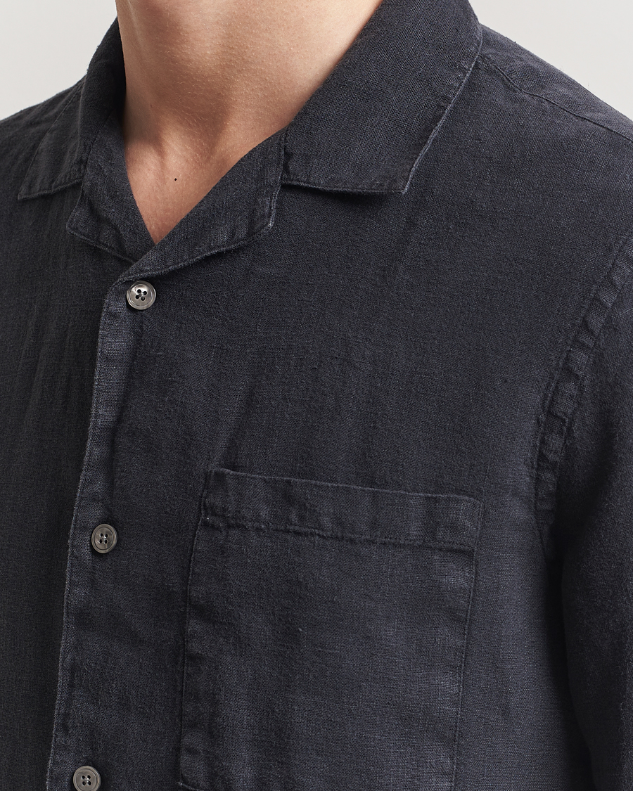 Herre | Skjorter | A Day's March | Yamu Linen Short Sleeve Shirt Off Black