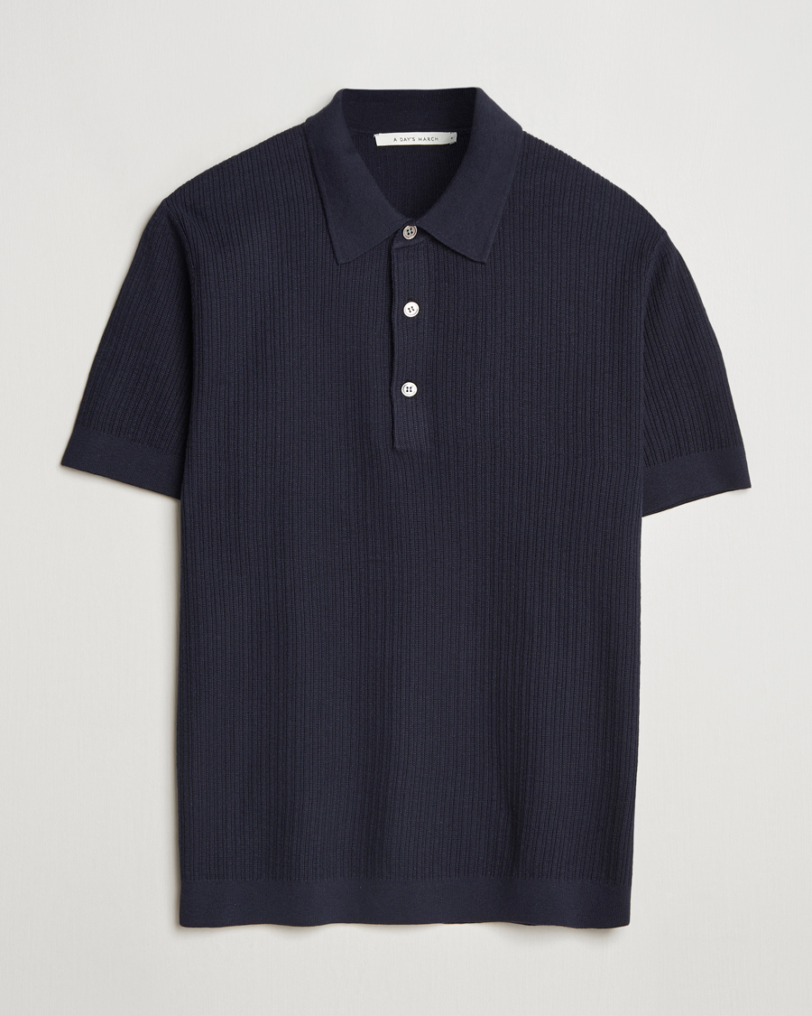 Herre | Gensere | A Day's March | Aspen Structure Short Sleeve Polo Navy