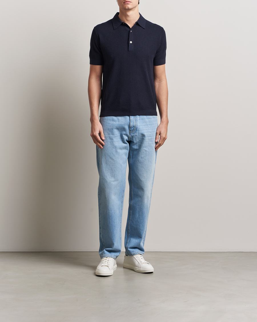 Herre | Gensere | A Day's March | Aspen Structure Short Sleeve Polo Navy
