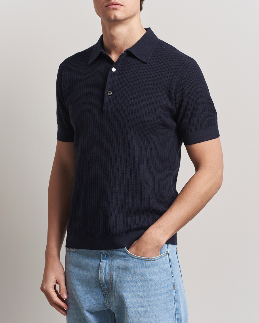 Herre | Gensere | A Day's March | Aspen Structure Short Sleeve Polo Navy