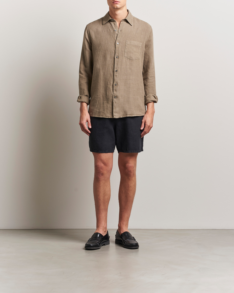 Herre | Shorts | A Day's March | Ipu Linen Drawstring Shorts Off Black