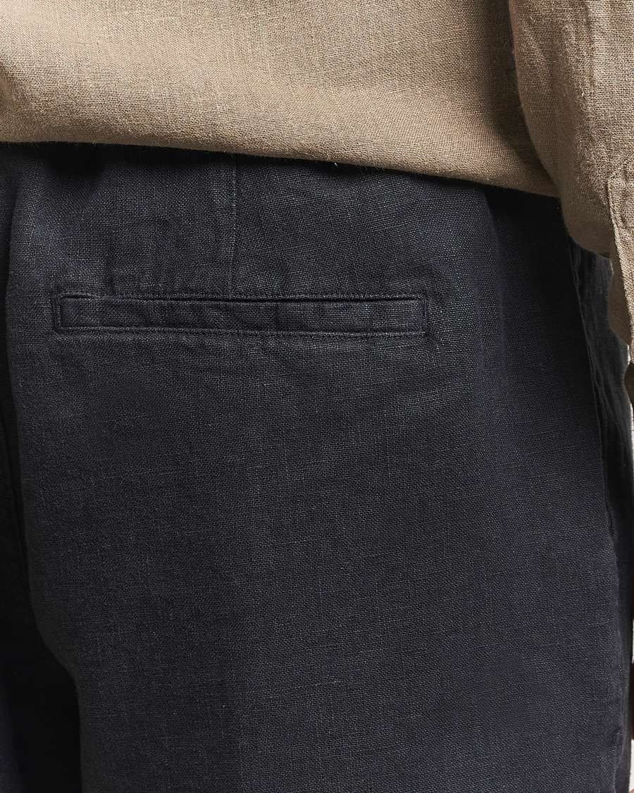 Herre | Shorts | A Day's March | Ipu Linen Drawstring Shorts Off Black