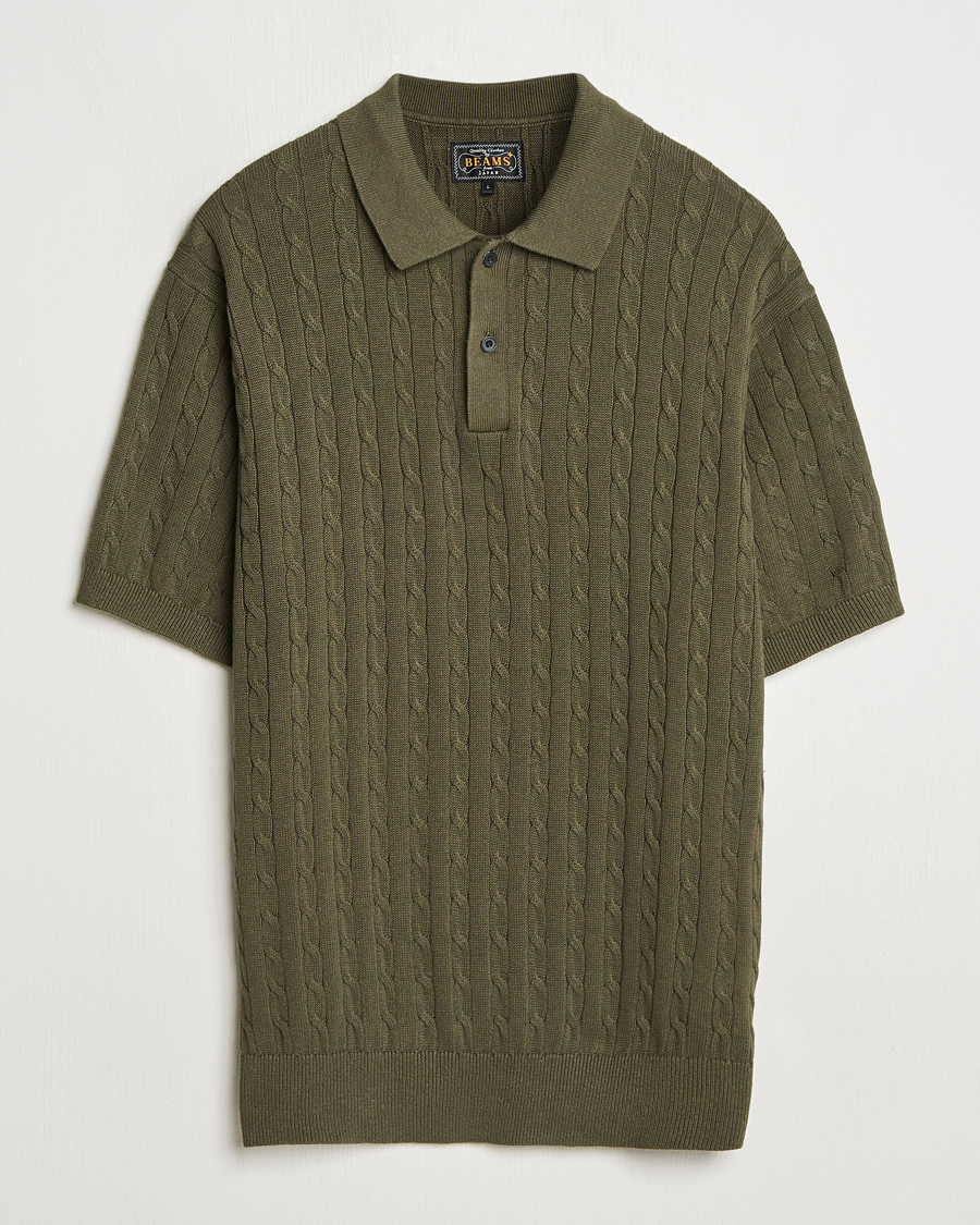Herre | Pikéer | BEAMS PLUS | Short Sleeve Cable Polo Olive
