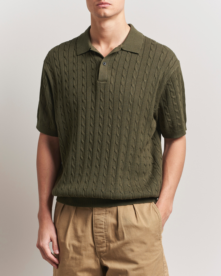 Herre | Pikéer | BEAMS PLUS | Short Sleeve Cable Polo Olive