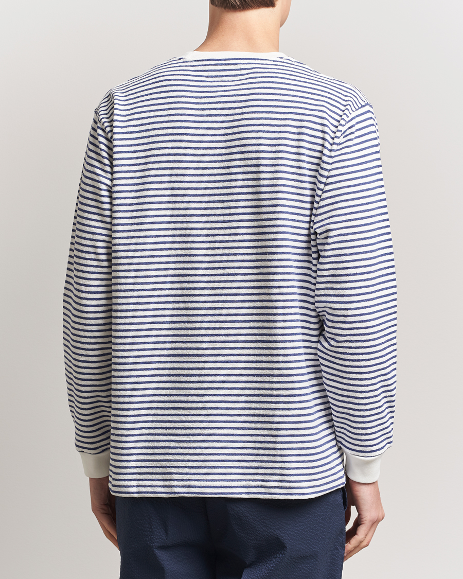 Herre | T-Shirts | BEAMS PLUS | Long Sleeve Striped Pocket T-Shirt White/Blue