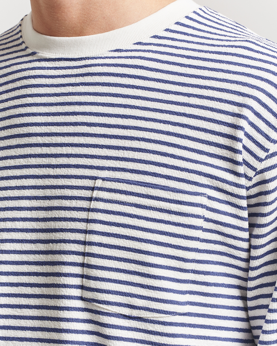 Herre | T-Shirts | BEAMS PLUS | Long Sleeve Striped Pocket T-Shirt White/Blue