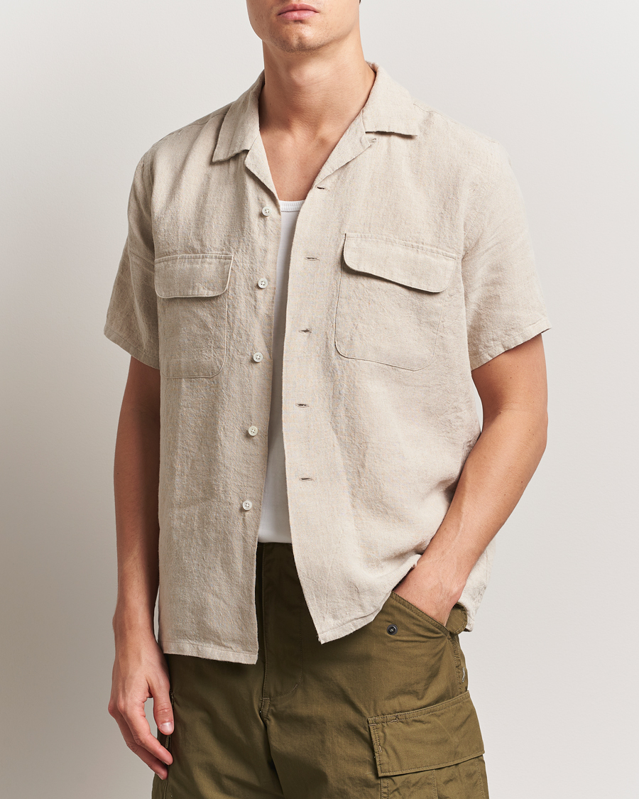 Herre | Skjorter | BEAMS PLUS | Short Sleeve Linen Camp Shirt Beige