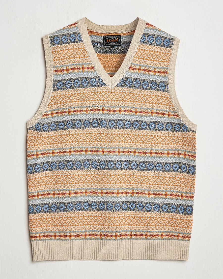 Herre | Gensere | BEAMS PLUS | Fairisle Vest Beige