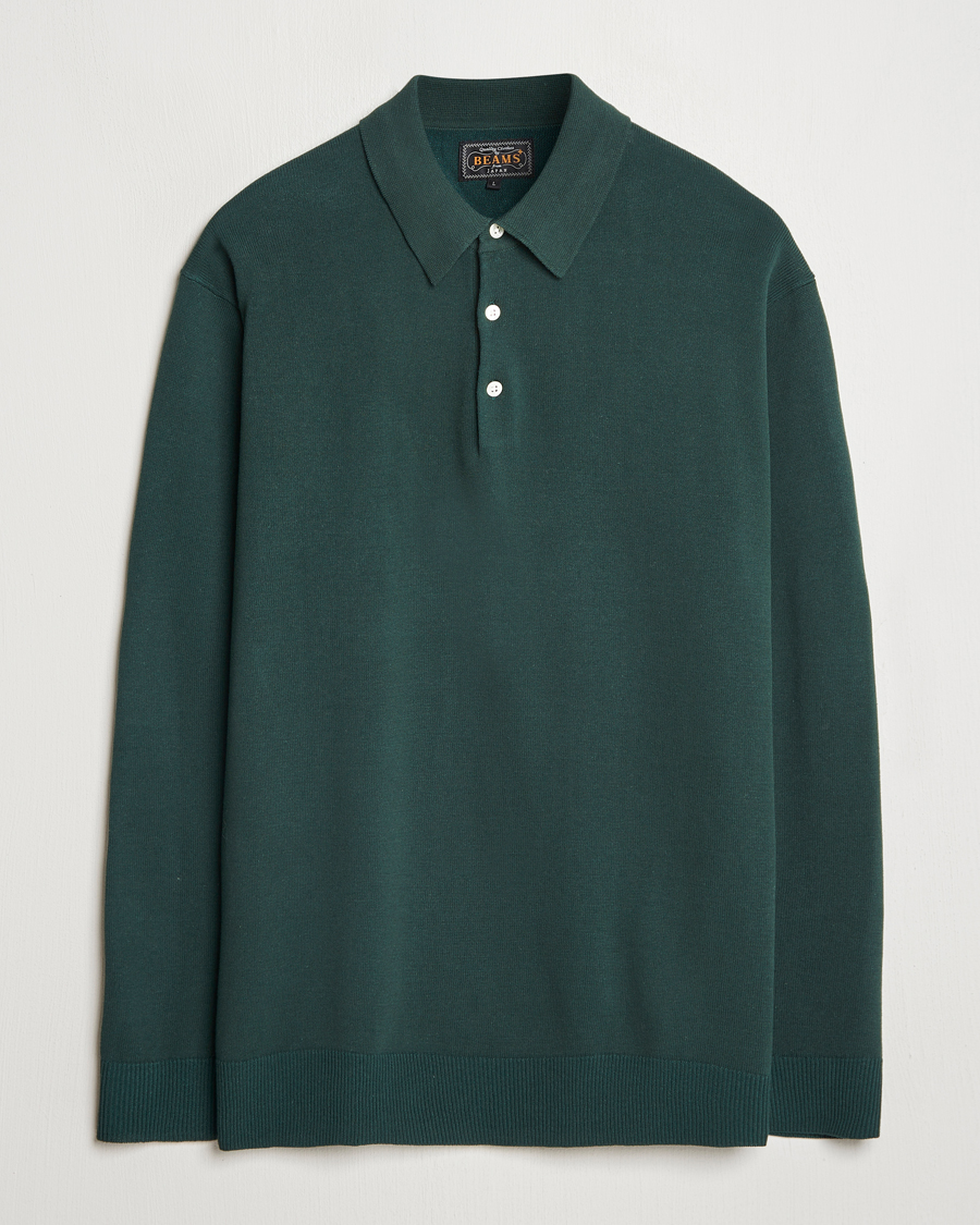 Herre | Gensere | BEAMS PLUS | Long Sleeve 12G Knit Polo Forest Green