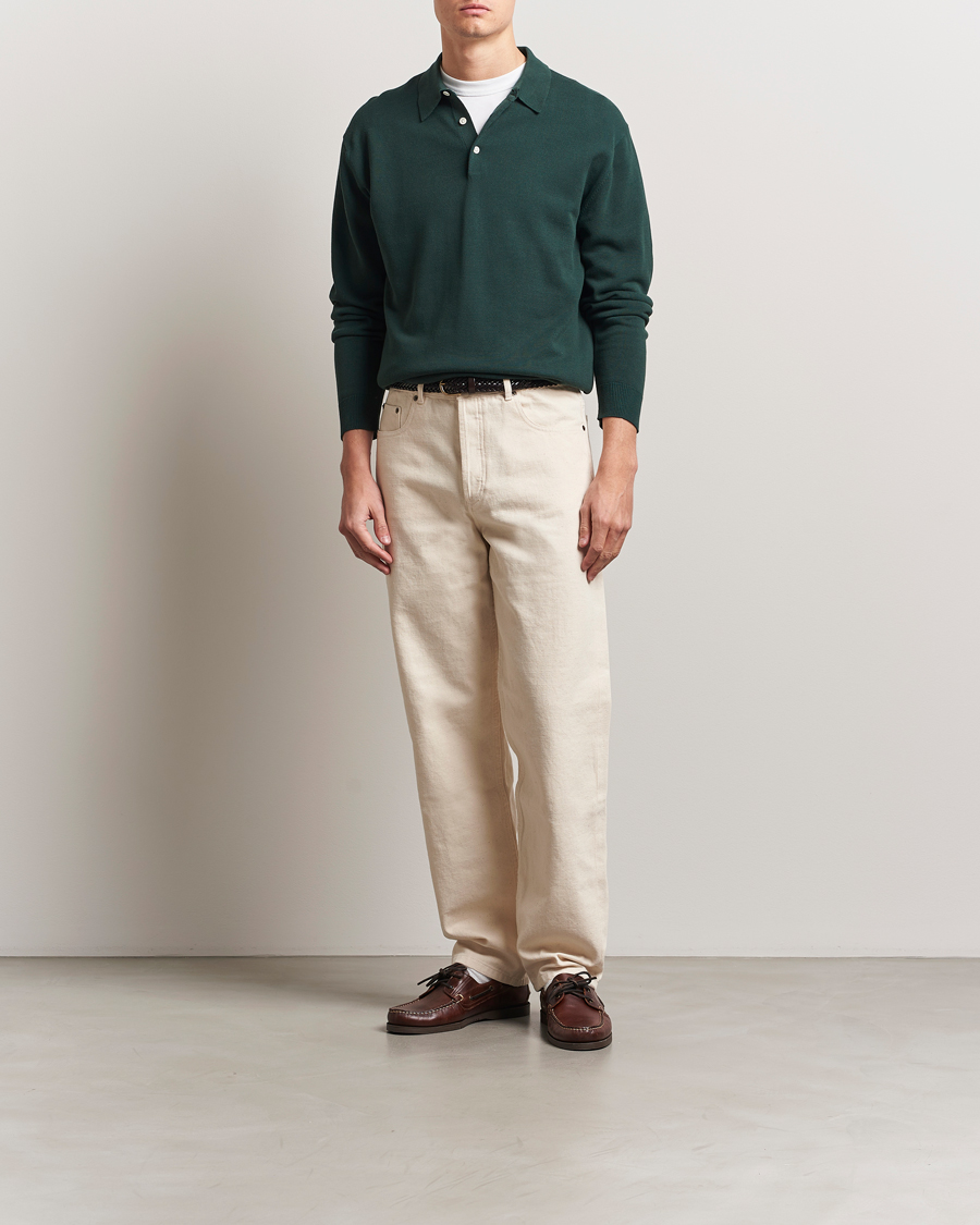 Herre | Gensere | BEAMS PLUS | Long Sleeve 12G Knit Polo Forest Green
