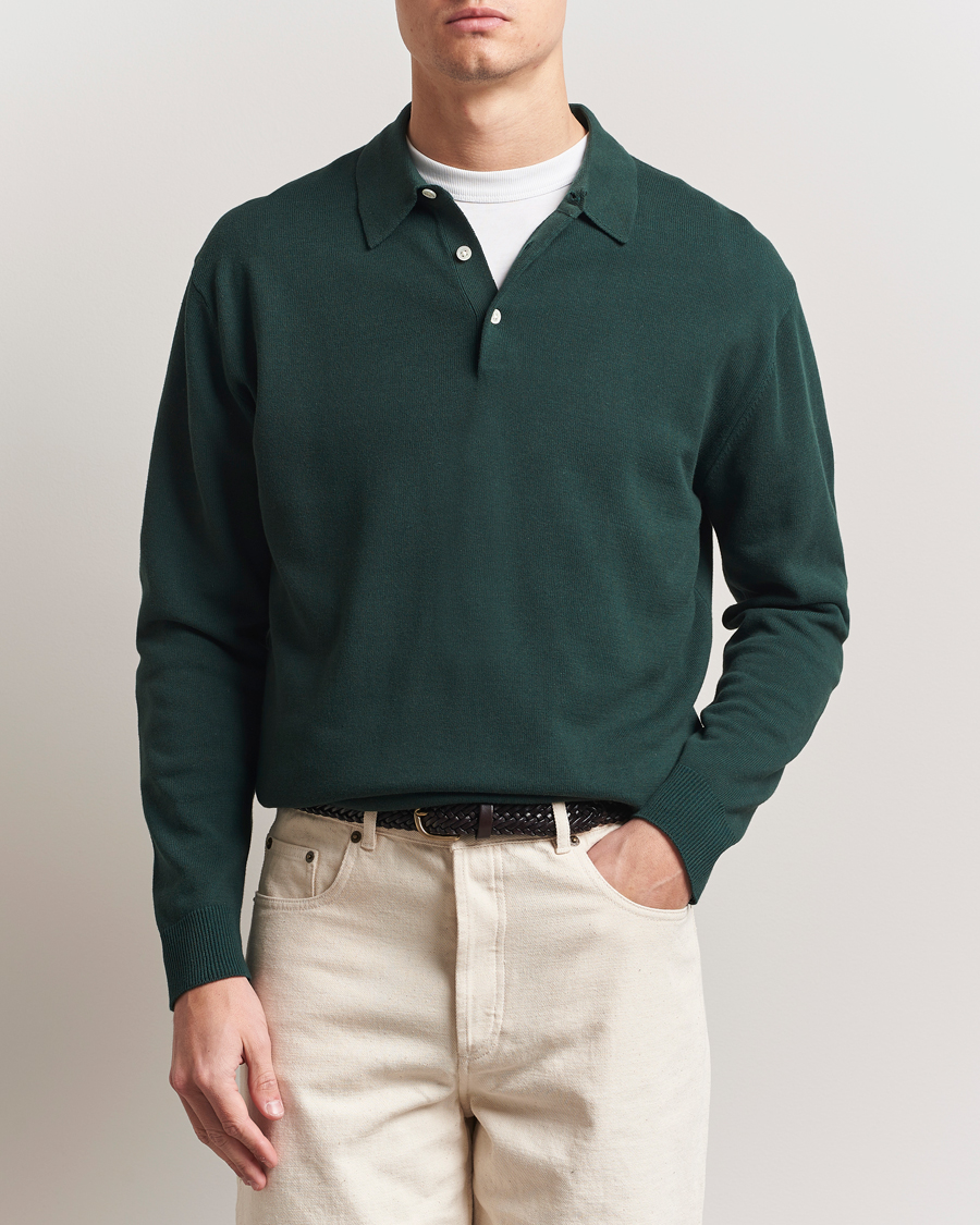 Herre | Gensere | BEAMS PLUS | Long Sleeve 12G Knit Polo Forest Green