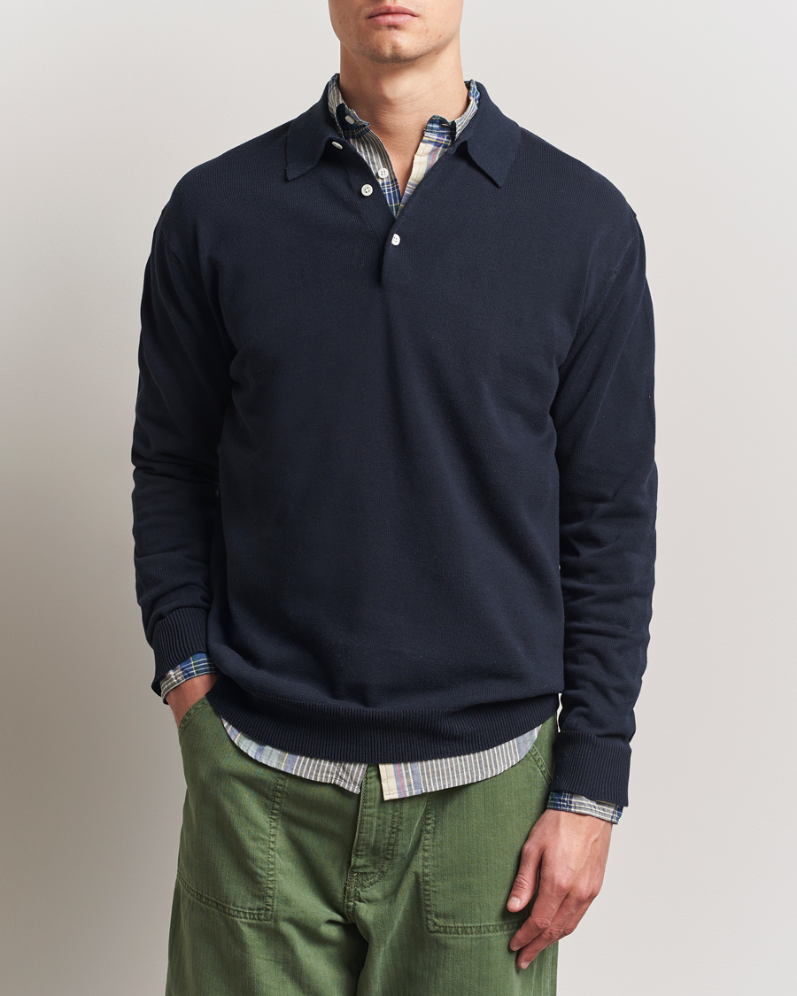 Herre | Gensere | BEAMS PLUS | Long Sleeve 12G Knit Polo Navy