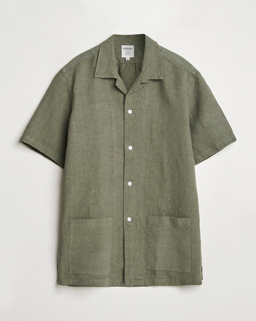 Herre | Skjorter | Kamakura Shirts | Heavy Linen Beach Shirt Green