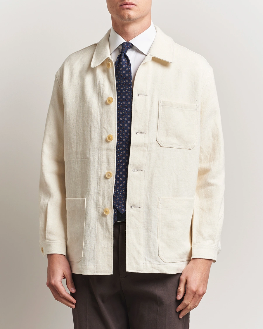 Herre | Jakker | Kamakura Shirts | Linen French Worker Jacket Off White