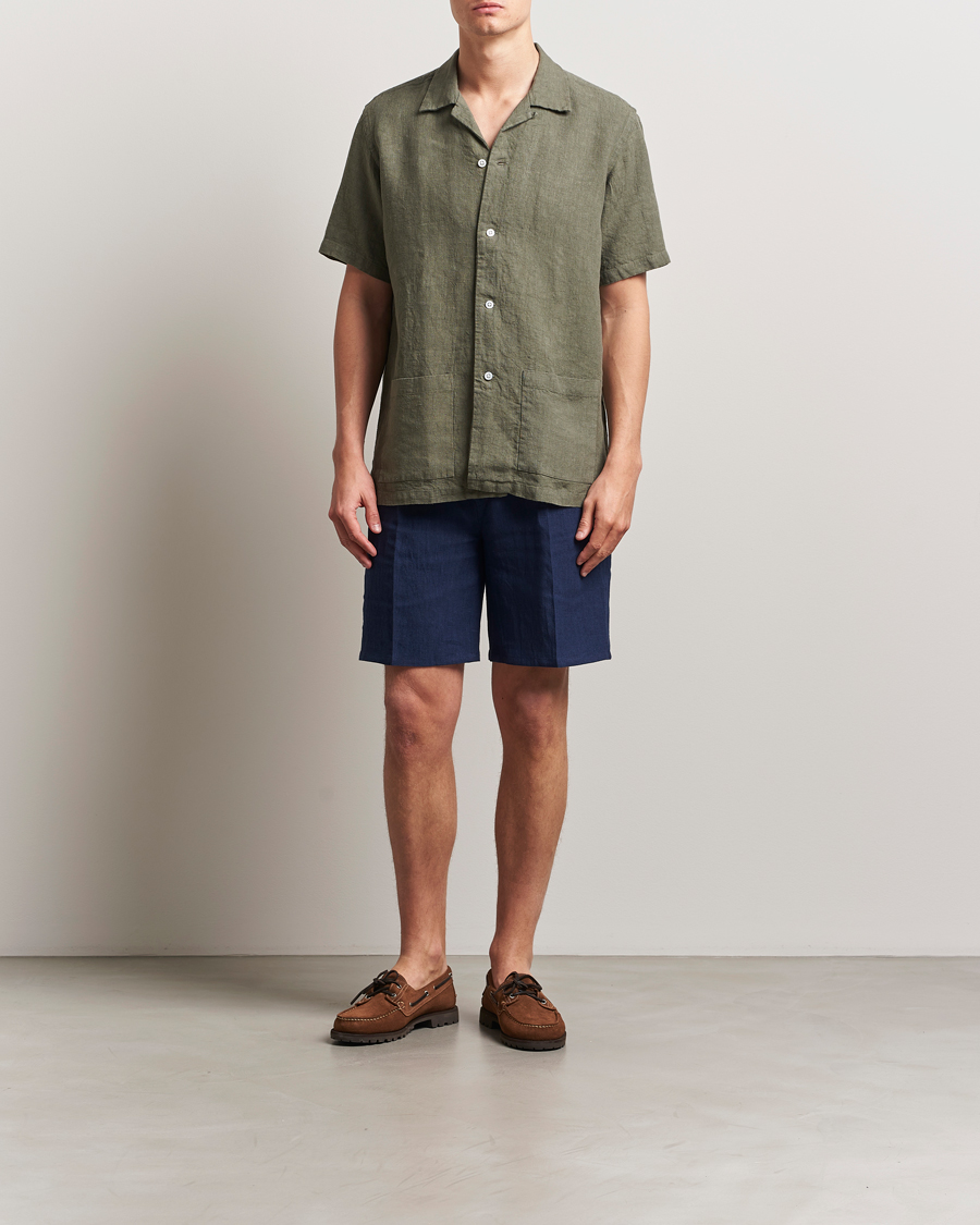 Herre | Shorts | Kamakura Shirts | Pleated Linen Shorts Navy