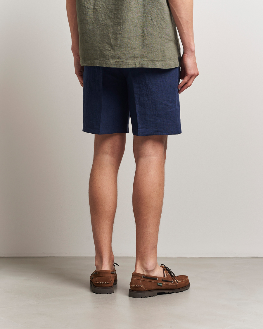 Herre | Shorts | Kamakura Shirts | Pleated Linen Shorts Navy