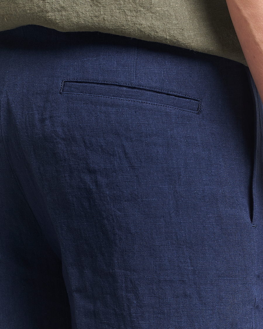 Herre | Shorts | Kamakura Shirts | Pleated Linen Shorts Navy