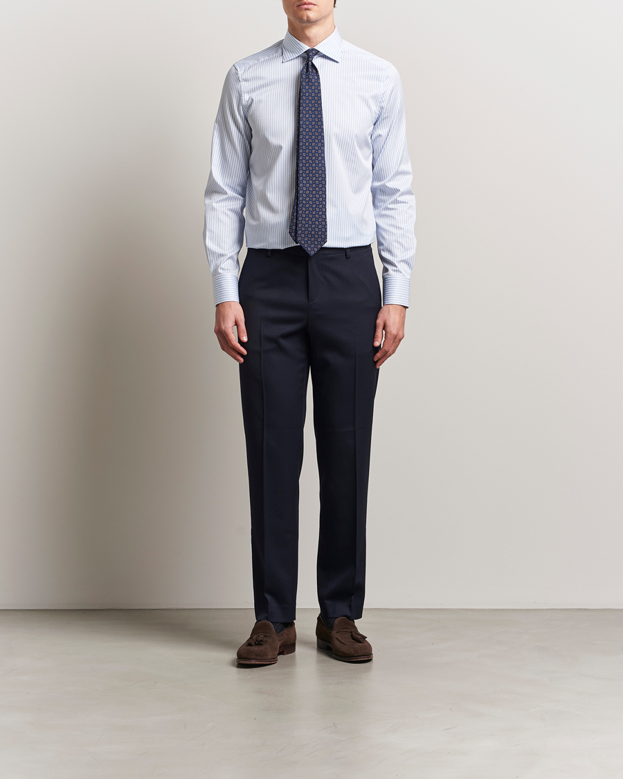 Herre | Skjorter | Stenströms | 1899 Slim Striped Cotton Twill Shirt Blue/White