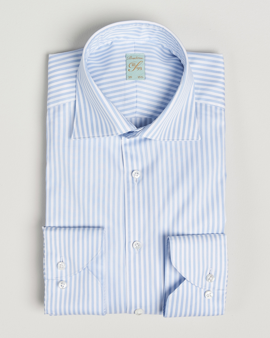Herre | Skjorter | Stenströms | 1899 Striped Cotton Twill Shirt Blue/White