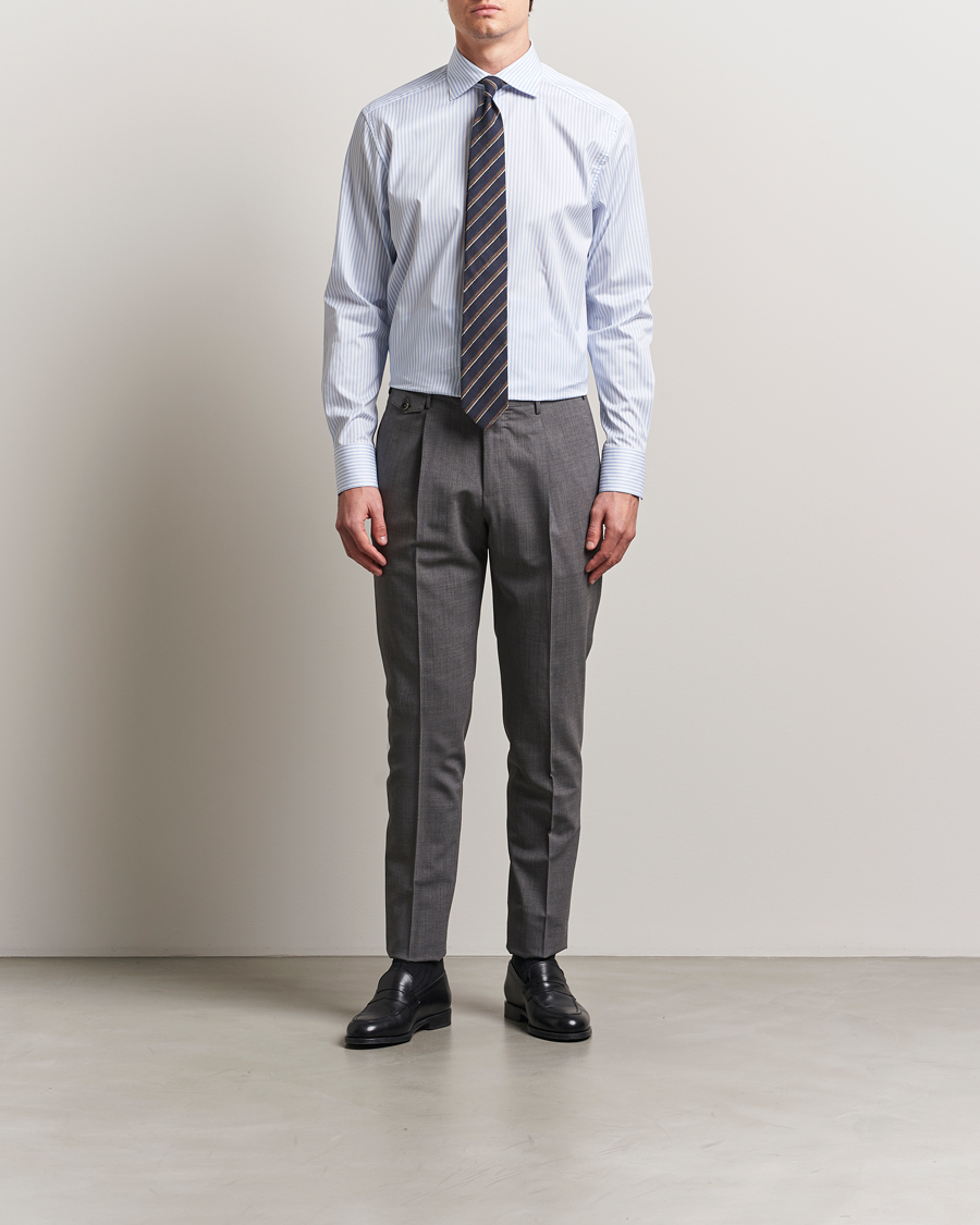 Herre | Skjorter | Stenströms | 1899 Striped Cotton Twill Shirt Blue/White