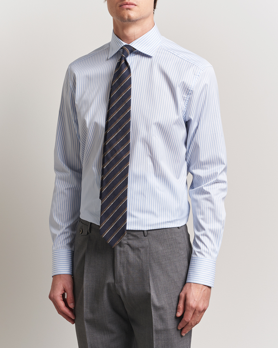 Herre | Skjorter | Stenströms | 1899 Striped Cotton Twill Shirt Blue/White