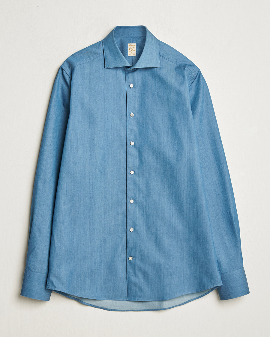 Herre | Skjorter | Stenströms | 1899 Slim Twofold Cotton Denim Shirt Mid Blue