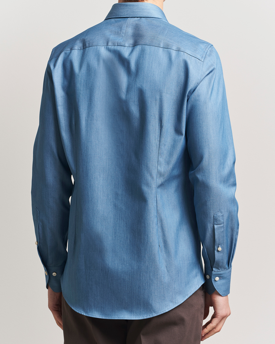 Herre | Skjorter | Stenströms | 1899 Slim Twofold Cotton Denim Shirt Mid Blue