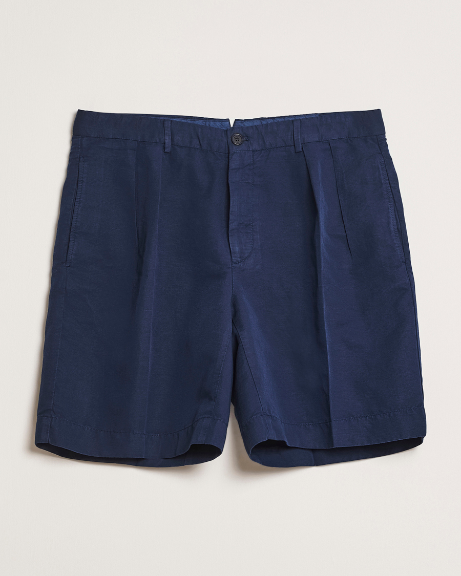 Herre | Shorts | Incotex | Pleated Chinolino Shorts Navy