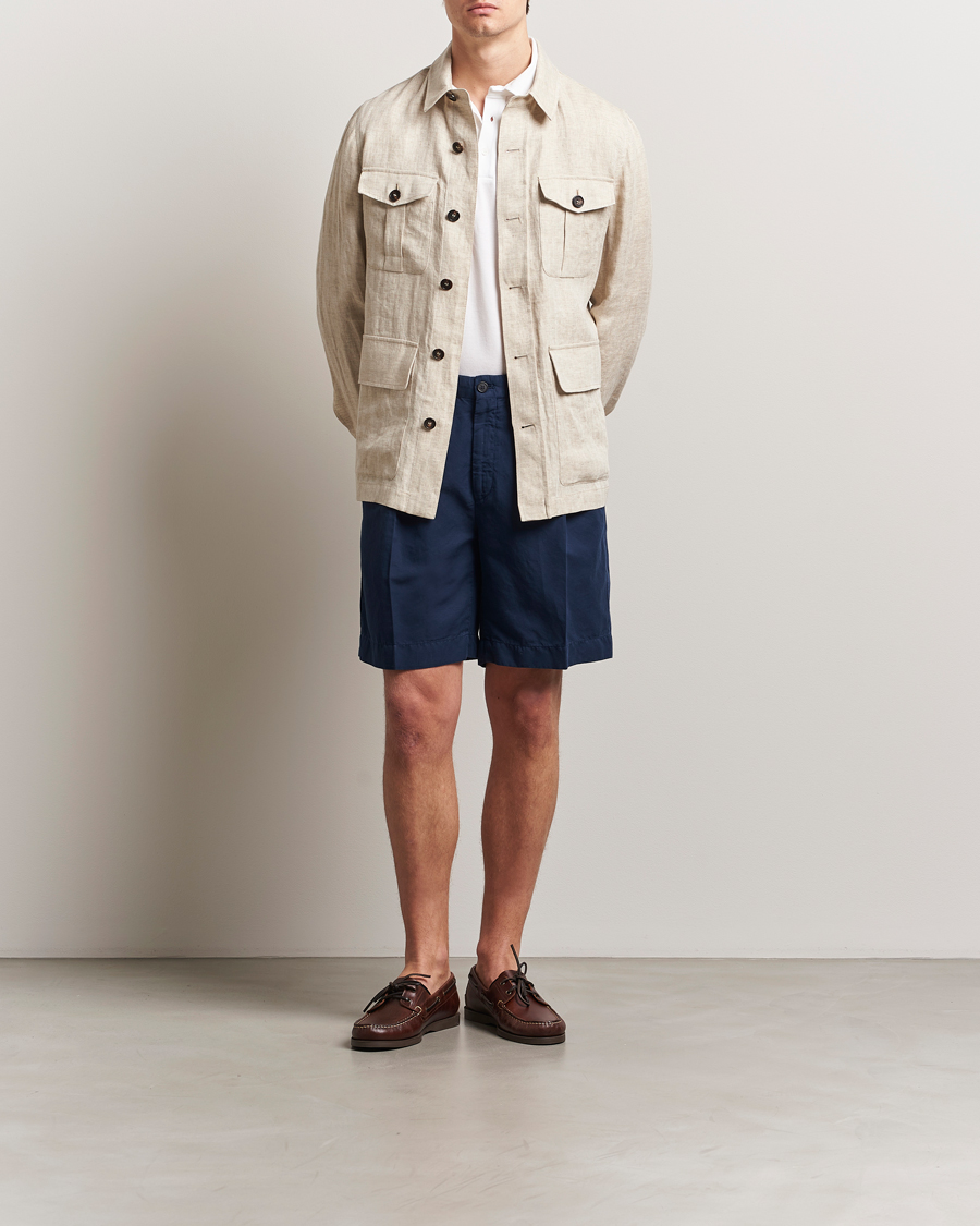 Herre | Shorts | Incotex | Pleated Chinolino Shorts Navy