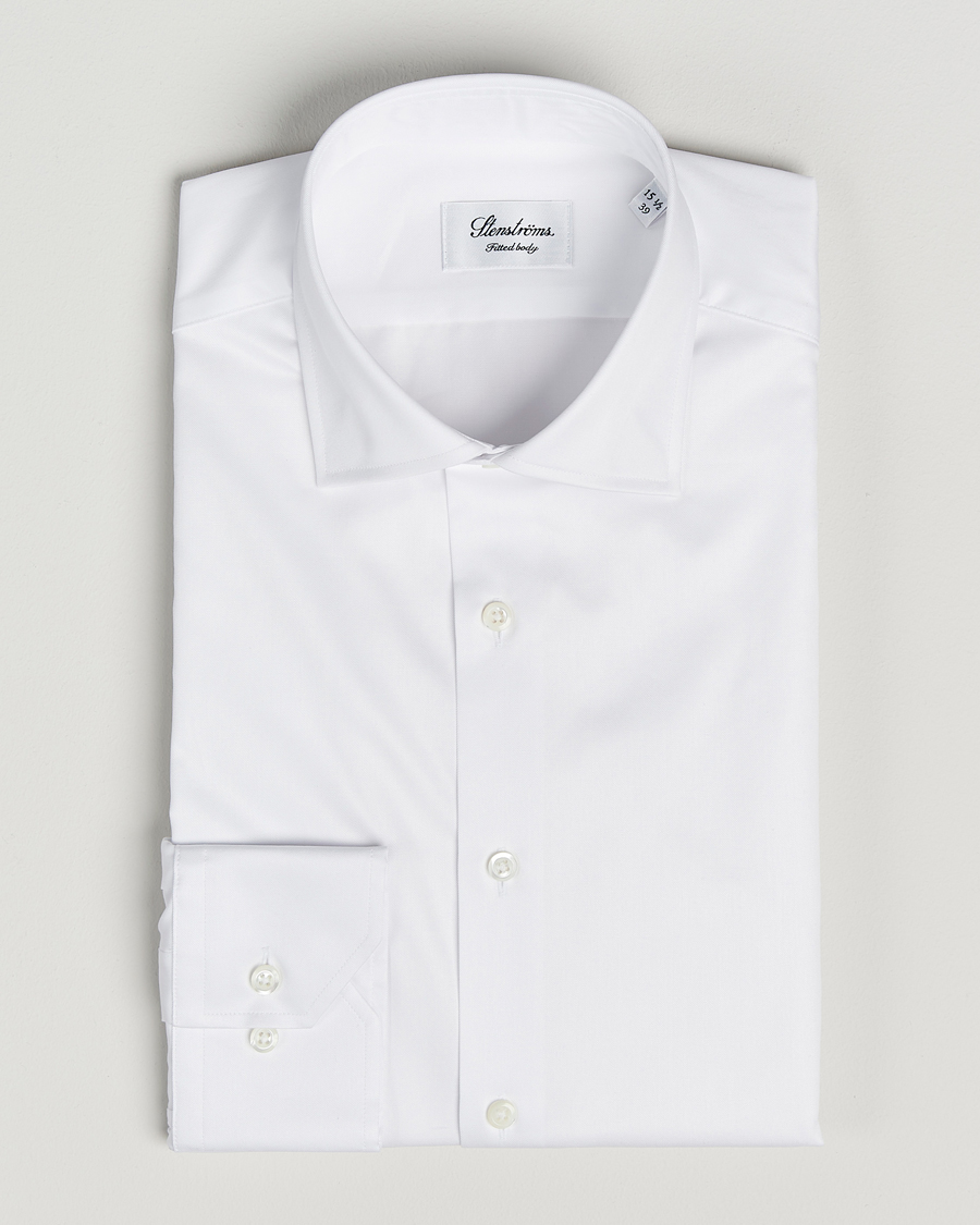 Herre | Skjorter | Stenströms | Fitted Body Cotton Twill Cut Away Shirt White