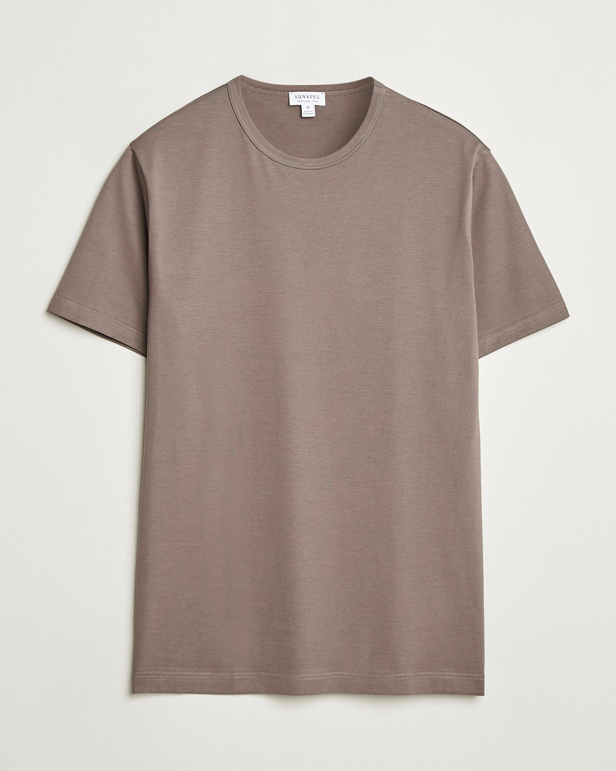 Herre | T-Shirts | Sunspel | Crew Neck Q82 Cotton T-Shirt Walnut