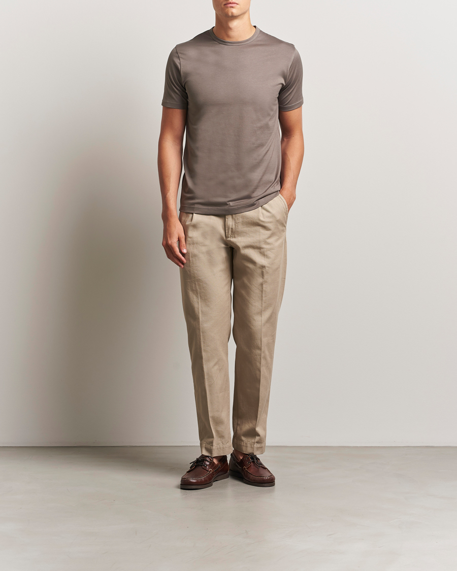 Herre | T-Shirts | Sunspel | Crew Neck Q82 Cotton T-Shirt Walnut