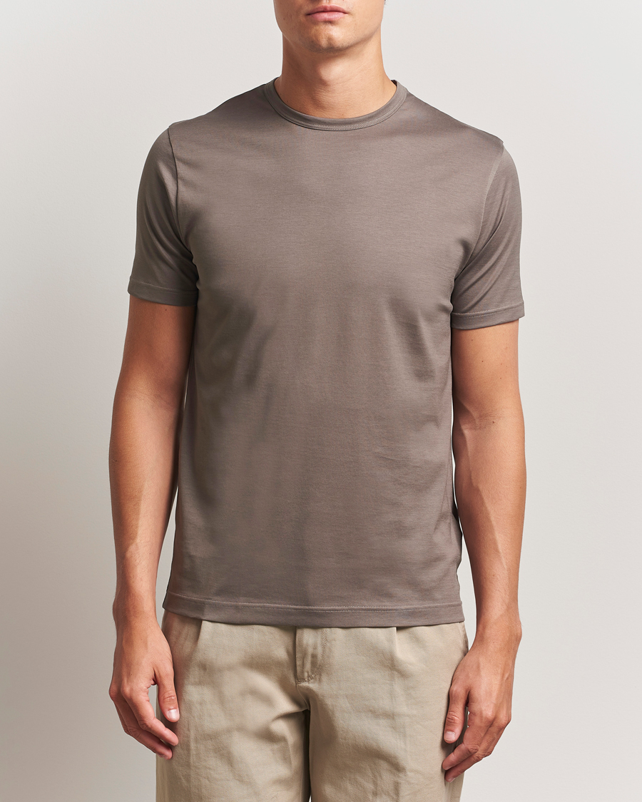 Herre | T-Shirts | Sunspel | Crew Neck Q82 Cotton T-Shirt Walnut
