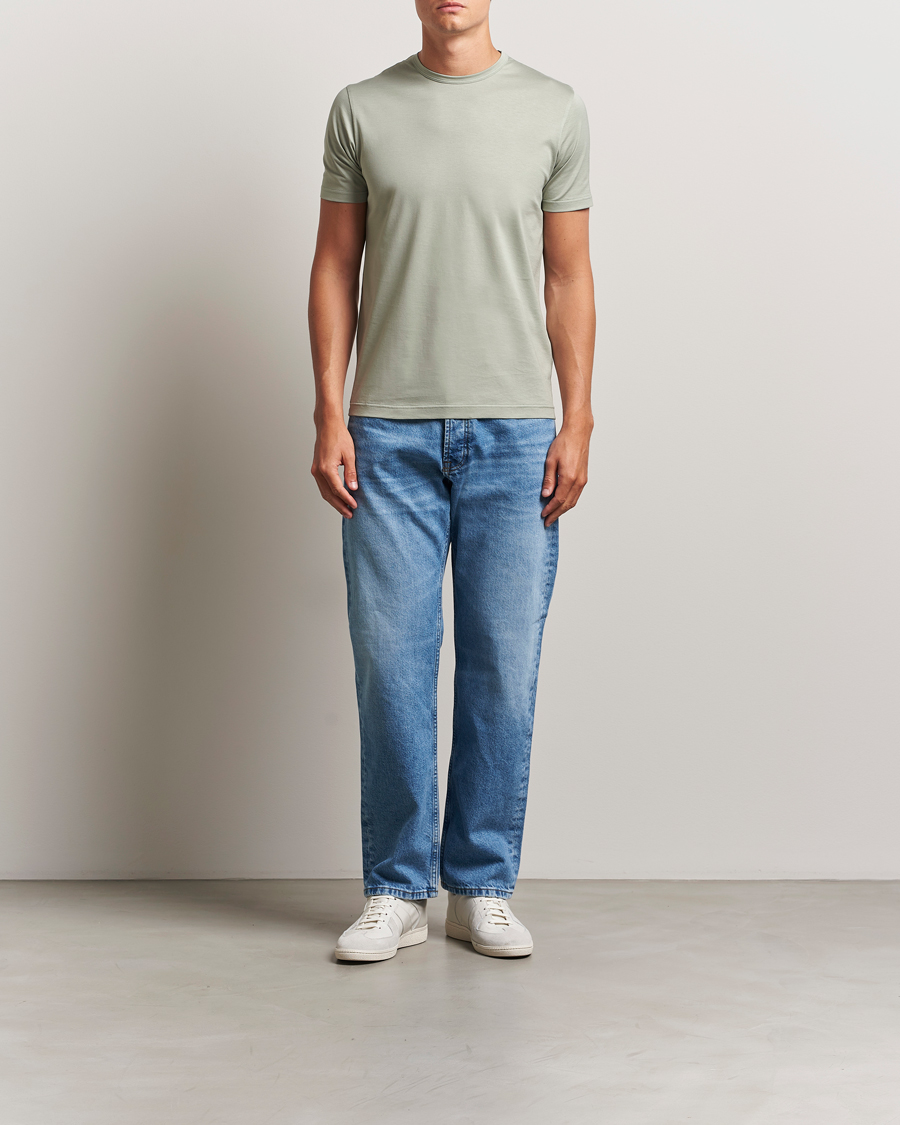 Herre | T-Shirts | Sunspel | Crew Neck Q82 Cotton T-Shirt Pastel Green