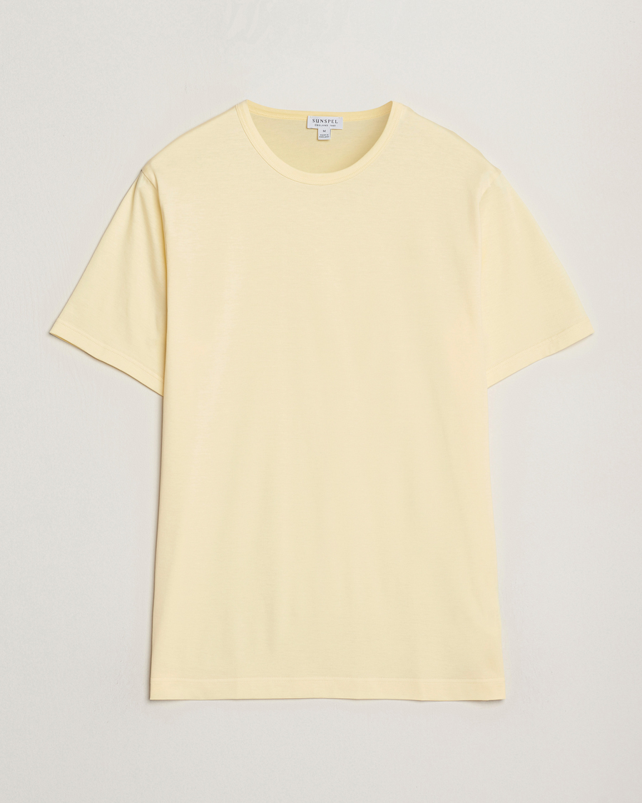 Herre | T-Shirts | Sunspel | Crew Neck Q82 Cotton T-Shirt Buttermilk