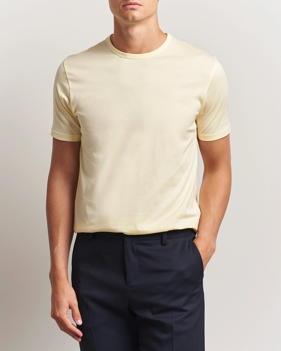 Herre | T-Shirts | Sunspel | Crew Neck Q82 Cotton T-Shirt Buttermilk