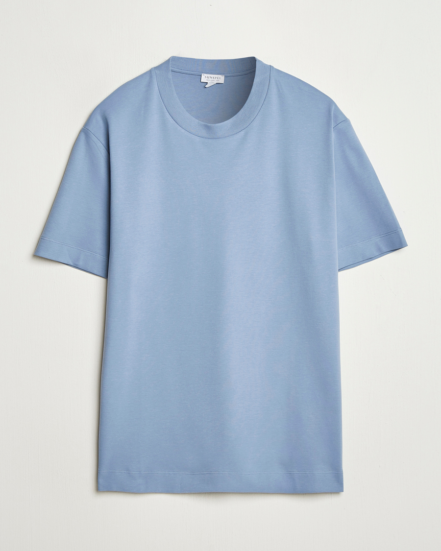 Herre | T-Shirts | Sunspel | Heavy Weight Supima Cotton T-Shirt Vintage Blue