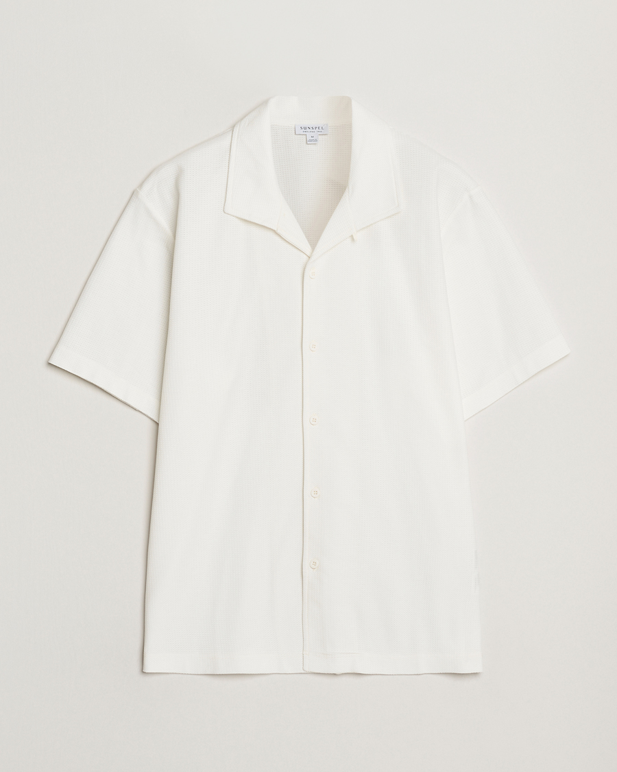 Herre | Skjorter | Sunspel | Open Collar Mesh Shirt Ecru