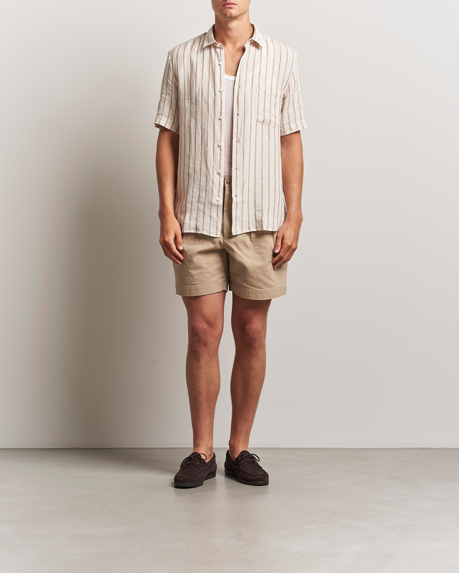 Herre | Skjorter | Sunspel | Linen Short Sleeve Shirt Ecru/Dune