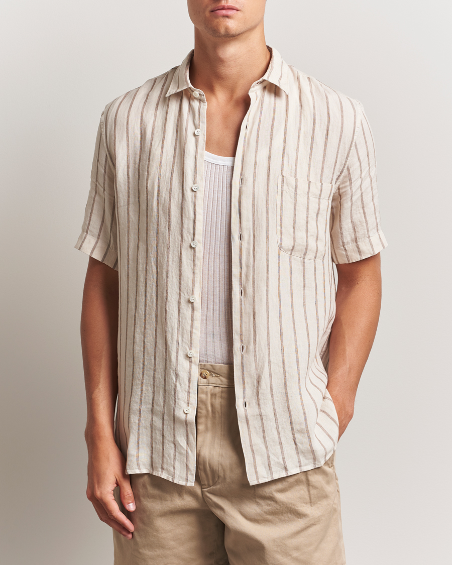 Herre | Skjorter | Sunspel | Linen Short Sleeve Shirt Ecru/Dune