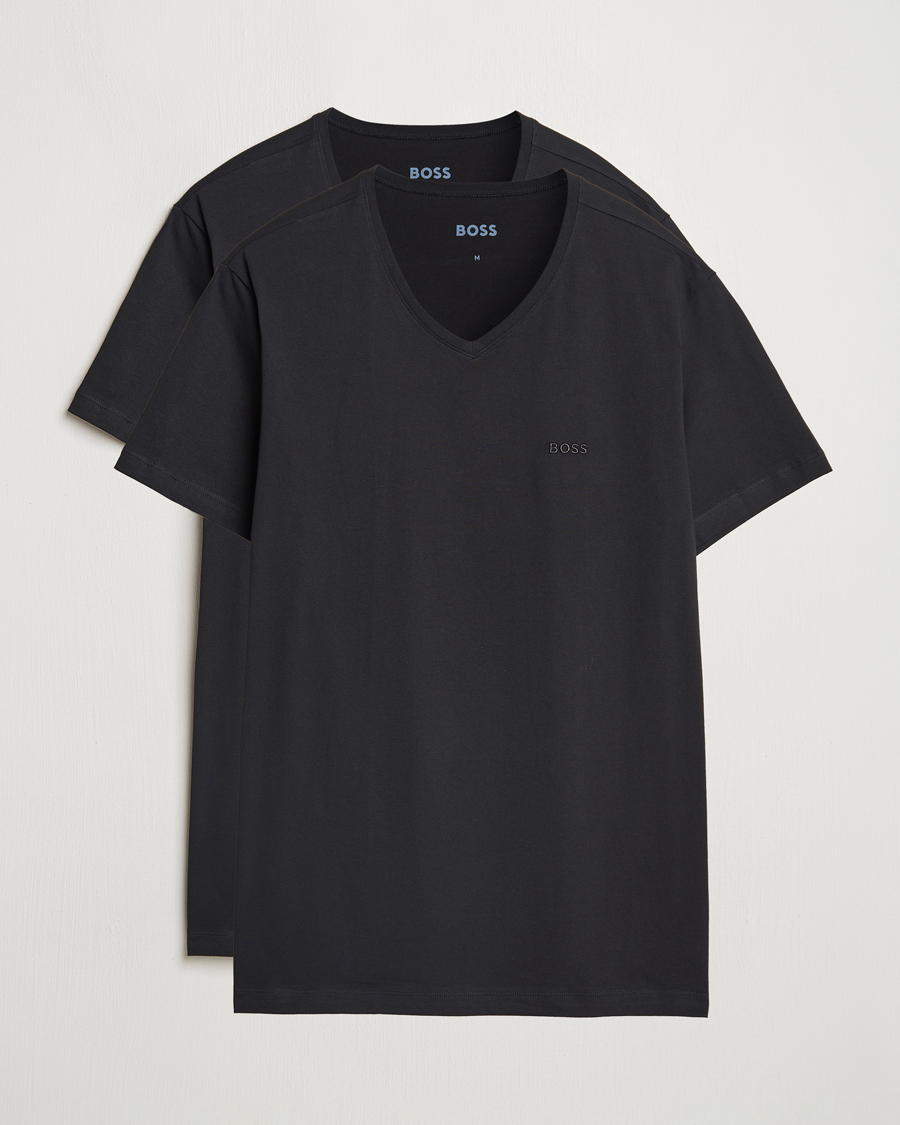 Herre | T-Shirts | BOSS BLACK | 2-Pack Relaxed Fit V-Neck T-Shirt Black