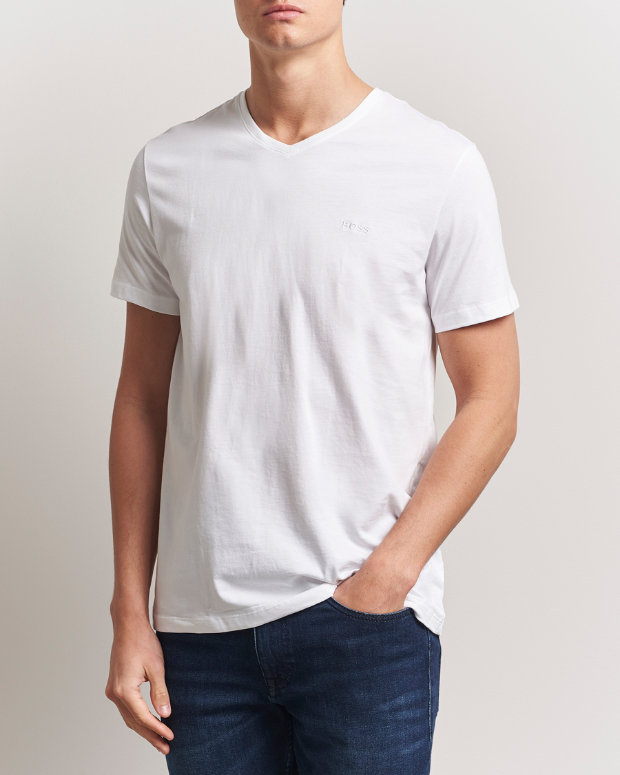 Herre | T-Shirts | BOSS BLACK | 2-Pack Relaxed Fit V-Neck T-Shirt White