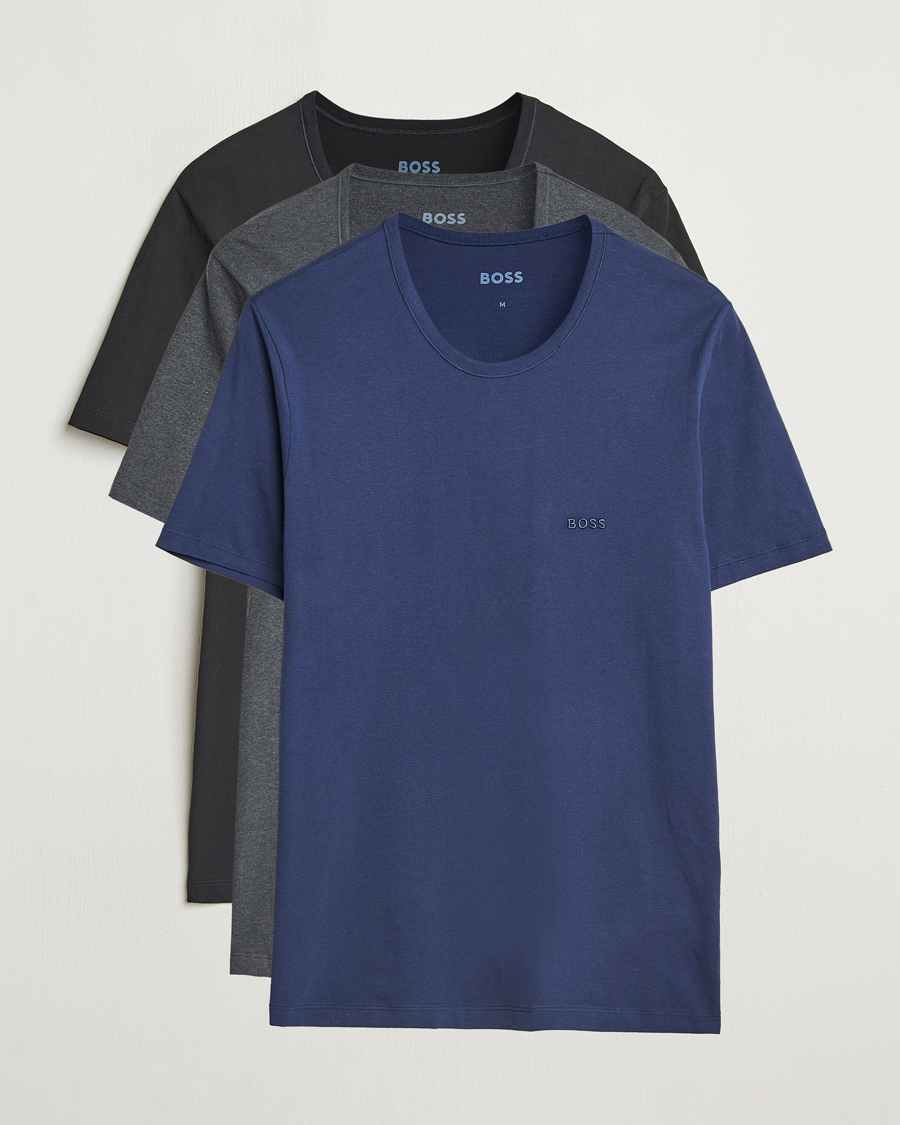 Herre | T-Shirts | BOSS BLACK | 3-Pack Crew Neck T-Shirt Black/Blue/Grey