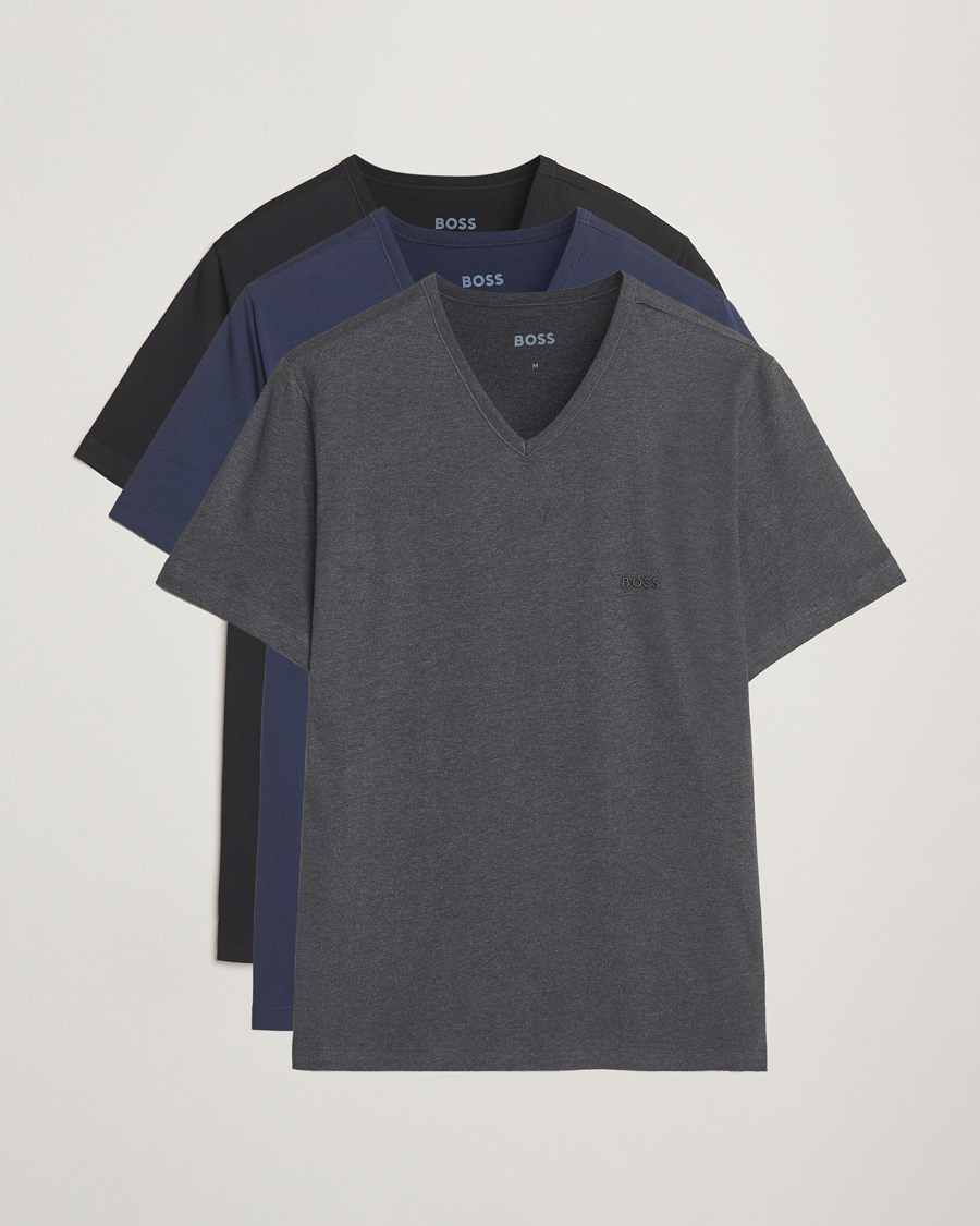 Herre | T-Shirts | BOSS BLACK | 3-Pack V-Neck T-Shirt Black/Blue/Grey