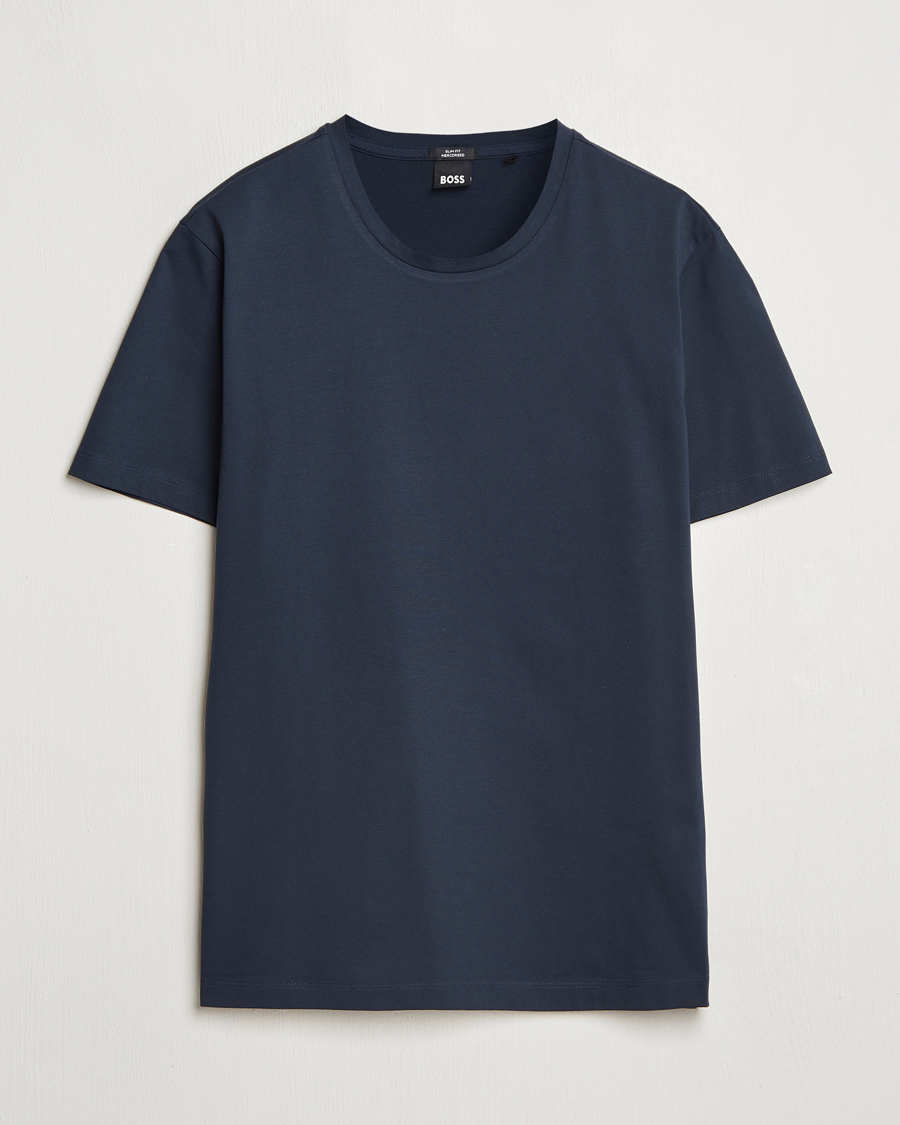 Herre | T-Shirts | BOSS BLACK | Tessler Mercerized Crew Neck T-Shirt Dark Blue